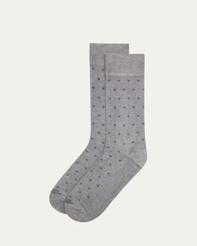 Marcoliani Men's Modal Cashmere Micro Polka Mid-calf Socks In 303 Silver Grey
