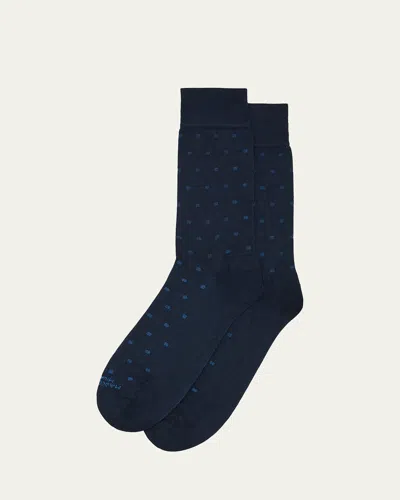 Marcoliani Men's Modal Cashmere Micro Polka Mid-calf Socks In Navy