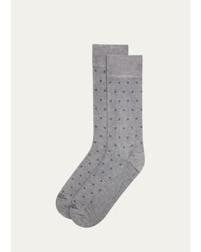 Marcoliani Men's Modal Cashmere Micro Polka Mid-calf Socks In Gray