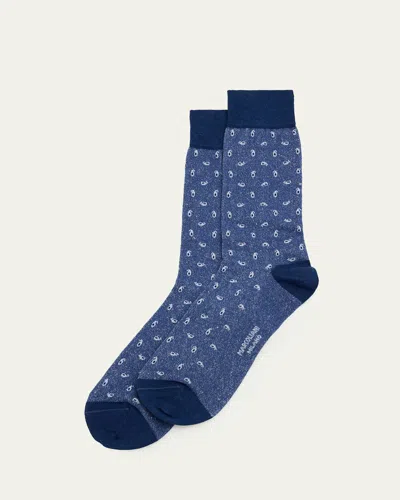 Marcoliani Men's Paisley-print Crew Socks In Denim Blue