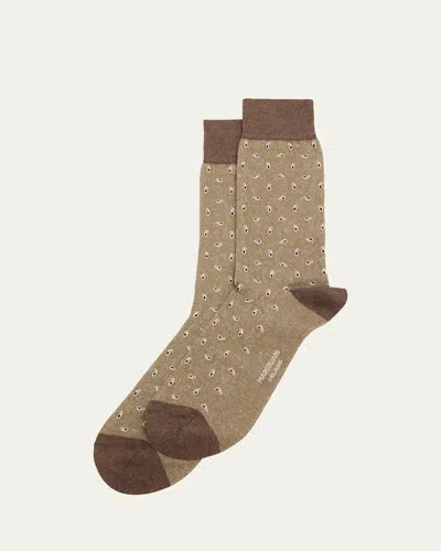 Marcoliani Men's Paisley-print Crew Socks In Khaki