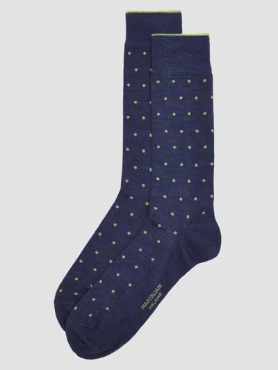 Marcoliani Men's Polka Dot Contrast-trim Merino Wool Mid-calf Socks In Denim Blue