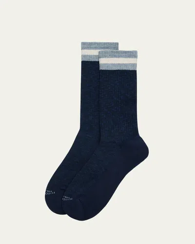 Marcoliani Men's Preppy Stripe Mid-calf Socks In Blue