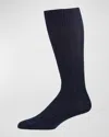 Marcoliani Men's Ribbed Cashmere Dress Socks In Blue