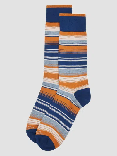 Marcoliani Men's Shaded Stripe Pima Cotton Mid-calf Socks In Blue Beige
