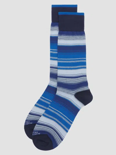 Marcoliani Men's Shaded Stripe Pima Cotton Mid-calf Socks In Blue Sky
