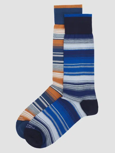 Marcoliani Men's Shaded Stripes Cotton-nylon Socks 2-pack In Blue