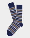 Marcoliani Pima Cotton & Nylon Lisle Rainbow Stripe Socks In Brown