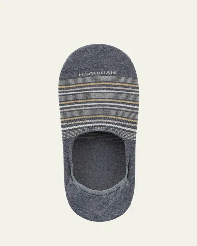 Marcoliani Men's Torino Stripe No-show Socks In Gray