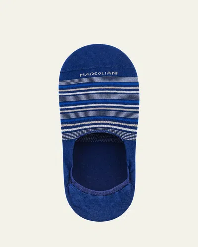 Marcoliani Men's Torino Stripe No-show Socks In Blue
