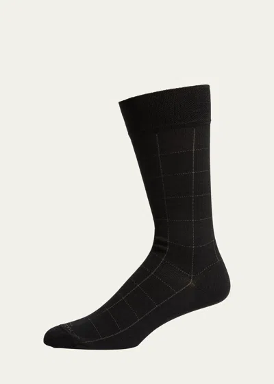 Marcoliani Men's Windowpane Mid-calf Socks In Black