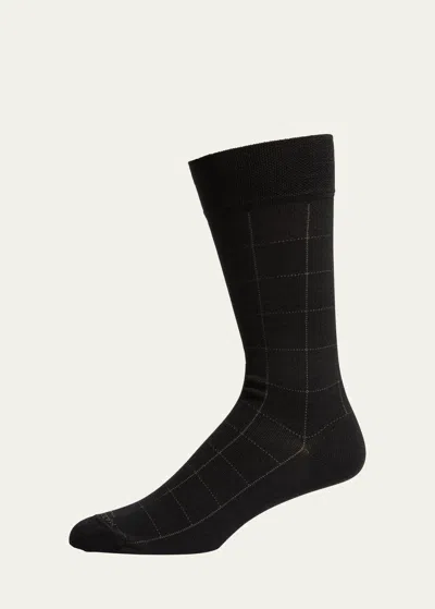 Marcoliani Men's Windowpane Mid-calf Socks In 007 Oxford