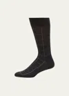 Marcoliani Men's Windowpane Mid-calf Socks In Black