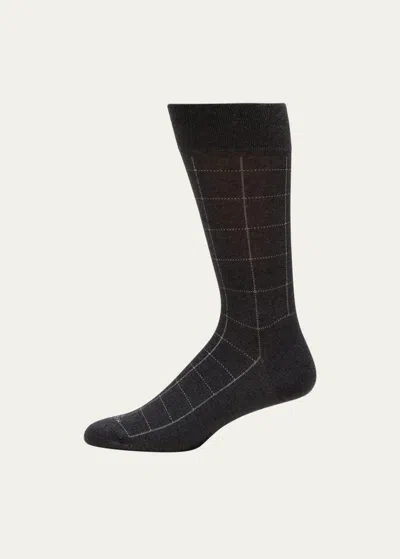 Marcoliani Men's Windowpane Mid-calf Socks In 076 Asphalt