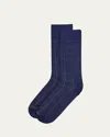 Marcoliani Men's Windowpane Mid-calf Socks In 091 Lapis Blue