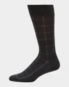 Marcoliani Men's Windowpane Mid-calf Socks In Gray
