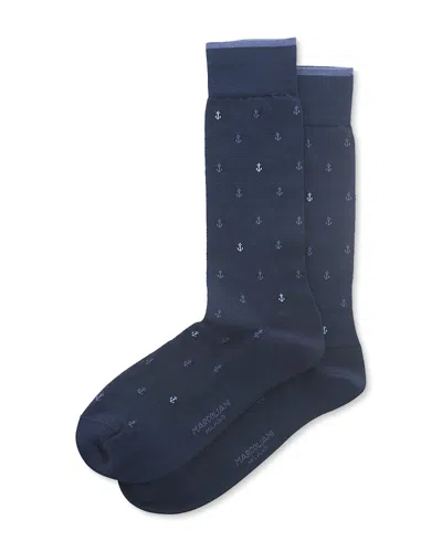 Marcoliani Pima Cotton & Nylon Anchor Mid Calf Socks In Navy