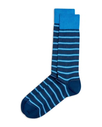 Marcoliani Simple Stripe Crew Socks In Indigo Blue