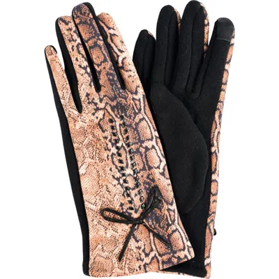 Marcus Adler Animal Print Jersey Touchscreen Gloves In Camel