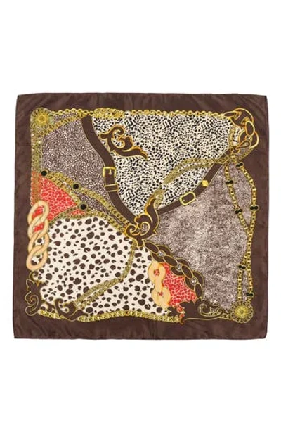 Marcus Adler Animal Print Satin Square Scarf In Brown