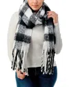 Marcus Adler Women's Cozy Plaid Blanket Scarf With Fringe In Black
