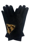 Marcus Adler Cheetah Print Faux Fur Trim Gloves In Black