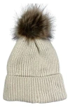 Marcus Adler Chenile Faux Fur Pompom Beanie In Ivory