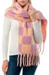 Marcus Adler Chunky Check Fringe Scarf In Peach