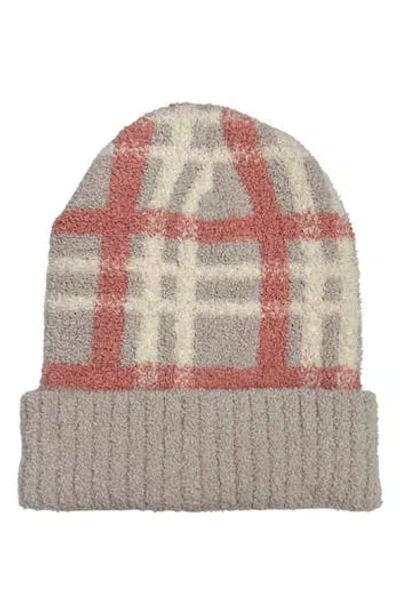 Marcus Adler Cozy Plaid Cuff Beanie In Blush