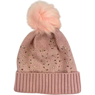 Marcus Adler Crystal Embellished Faux Fur Pompom Beanie In Pink