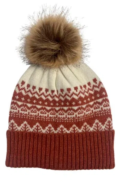 Marcus Adler Fair Isle Pompom Beanie In Aubergine