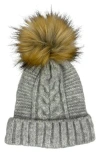Marcus Adler Faux Fur Pom Cable Knit Beanie In Gray