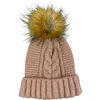 Marcus Adler Faux Fur Pom Cable Knit Beanie In Brown