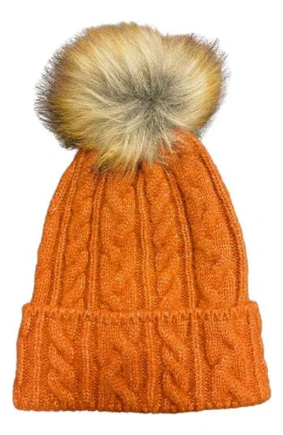 Marcus Adler Faux Fur Pom Cable Knit Beanie In Rust