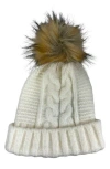 Marcus Adler Faux Fur Pom Cable Knit Beanie In Neutral