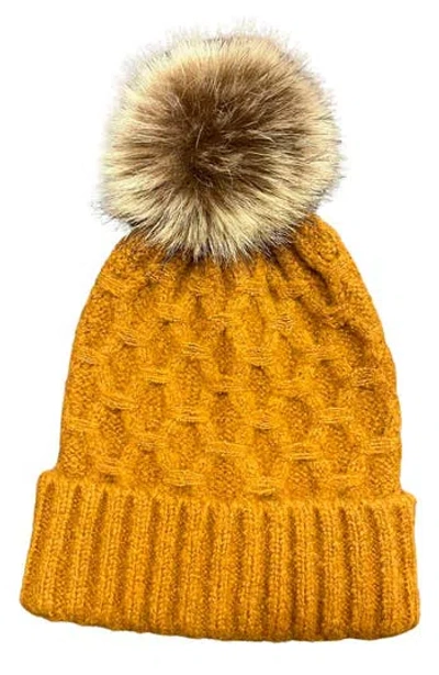 Marcus Adler Faux Fur Pom Honeycomb Knit Beanie In Brown