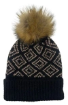 Marcus Adler Faux Fur Pompom Geo Knit Beanie In Black