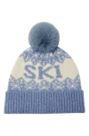 Marcus Adler Faux Fur Pompom Ski Knit Beanie In Blue