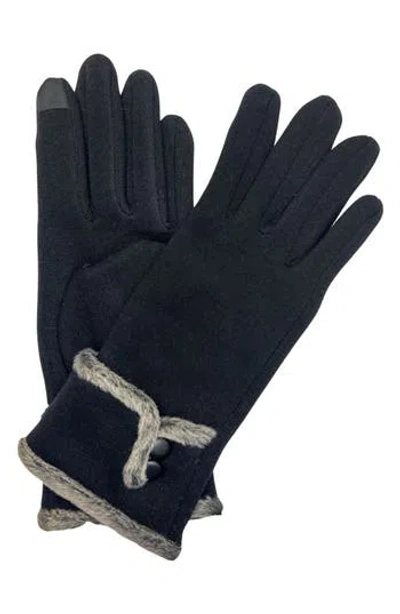 Marcus Adler Faux Fur Trim Fleece Touchscreen Gloves In Black