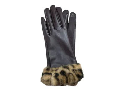 Marcus Adler Faux Leather Gloves In Brown Leopard Print