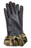 Marcus Adler Faux Leather Gloves With Faux Fur Cuff In Black