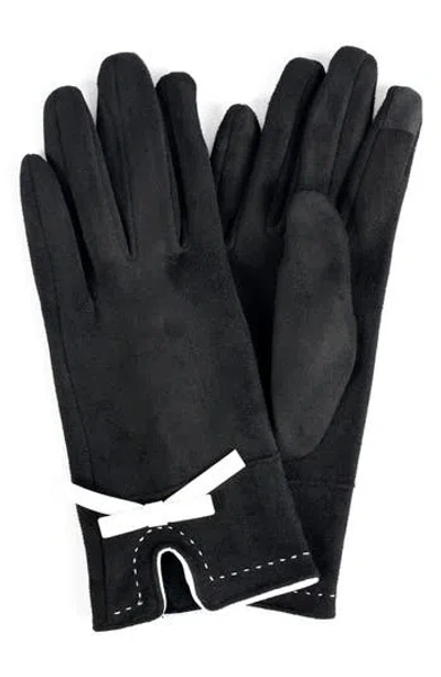 Marcus Adler Faux Suede Bow Gloves In Black
