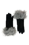 Marcus Adler Faux Suede Gloves With Faux Fur Cuffs In Black