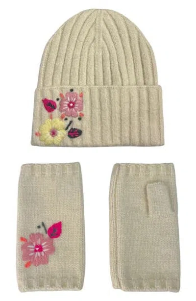 Marcus Adler Floral Beanie & Arm Warmers Set In Ivory