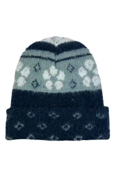 Marcus Adler Floral Cuffed Knit Beanie In Blue