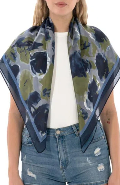 Marcus Adler Floral Satin Square Scarf In Blue