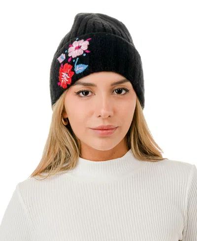 Marcus Adler Flower Embroidered Beanie In Black