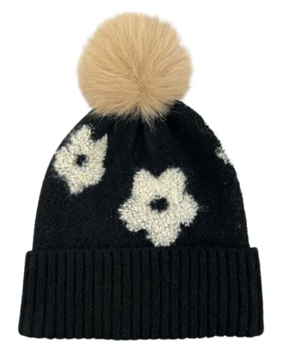 Marcus Adler Flower Pompom Beanie In Black