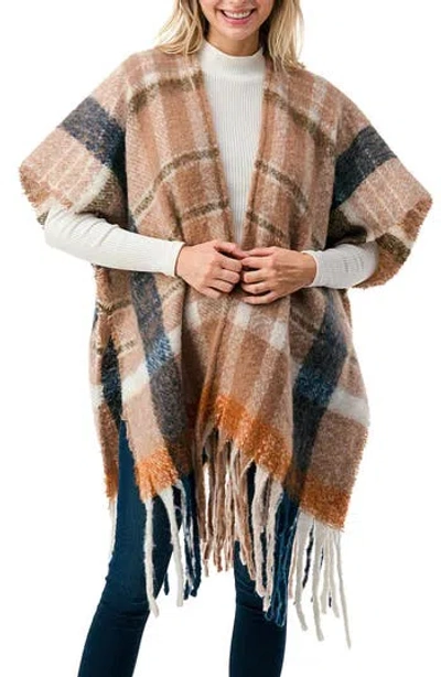 Marcus Adler Fringe Plaid Ruana In Brown