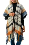 Marcus Adler Fringe Plaid Ruana In Ivory